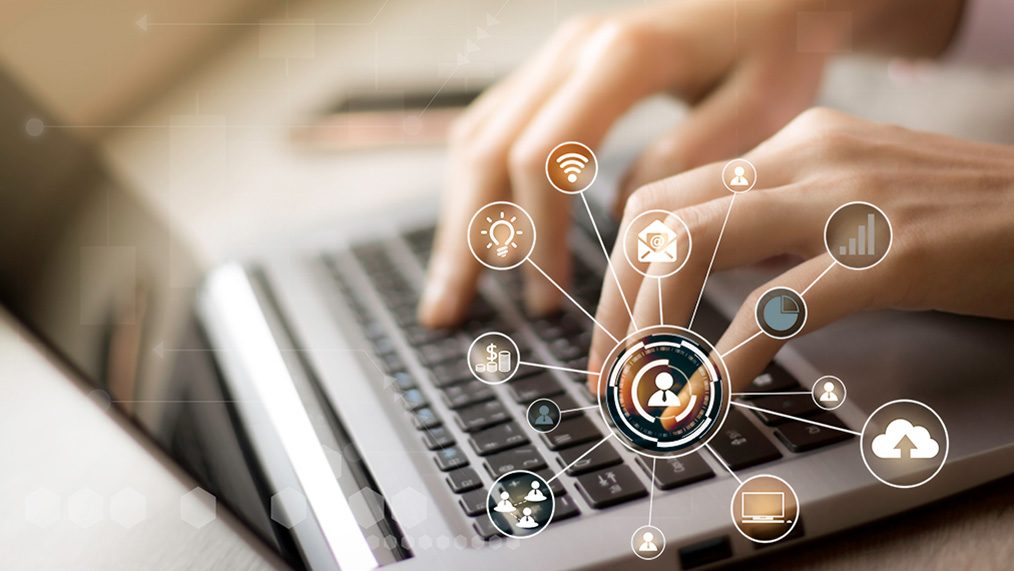 Digital ID linked to different technologies with a portable in the background